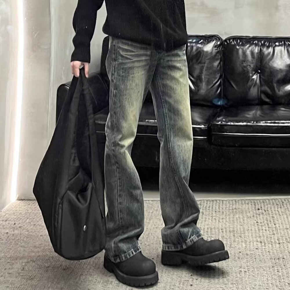 ALLIN men's spring and autumn bell bottoms straight leg long trousers